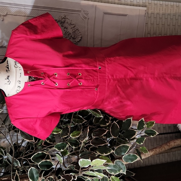 Paule Ka Paris Tie Front Shift Dress With Pockets NWT 42 - Picture 2 of 15